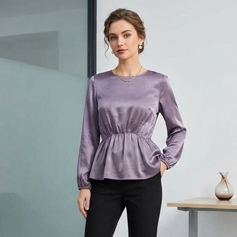 Zara Basic Peplum Blouse Purple Satin Romantic Boho Chic Party Work Date‎ S